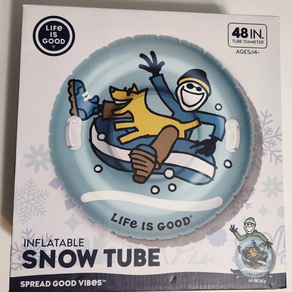Life Is Good Blue Inflatable Snow Tube for Winter Fun